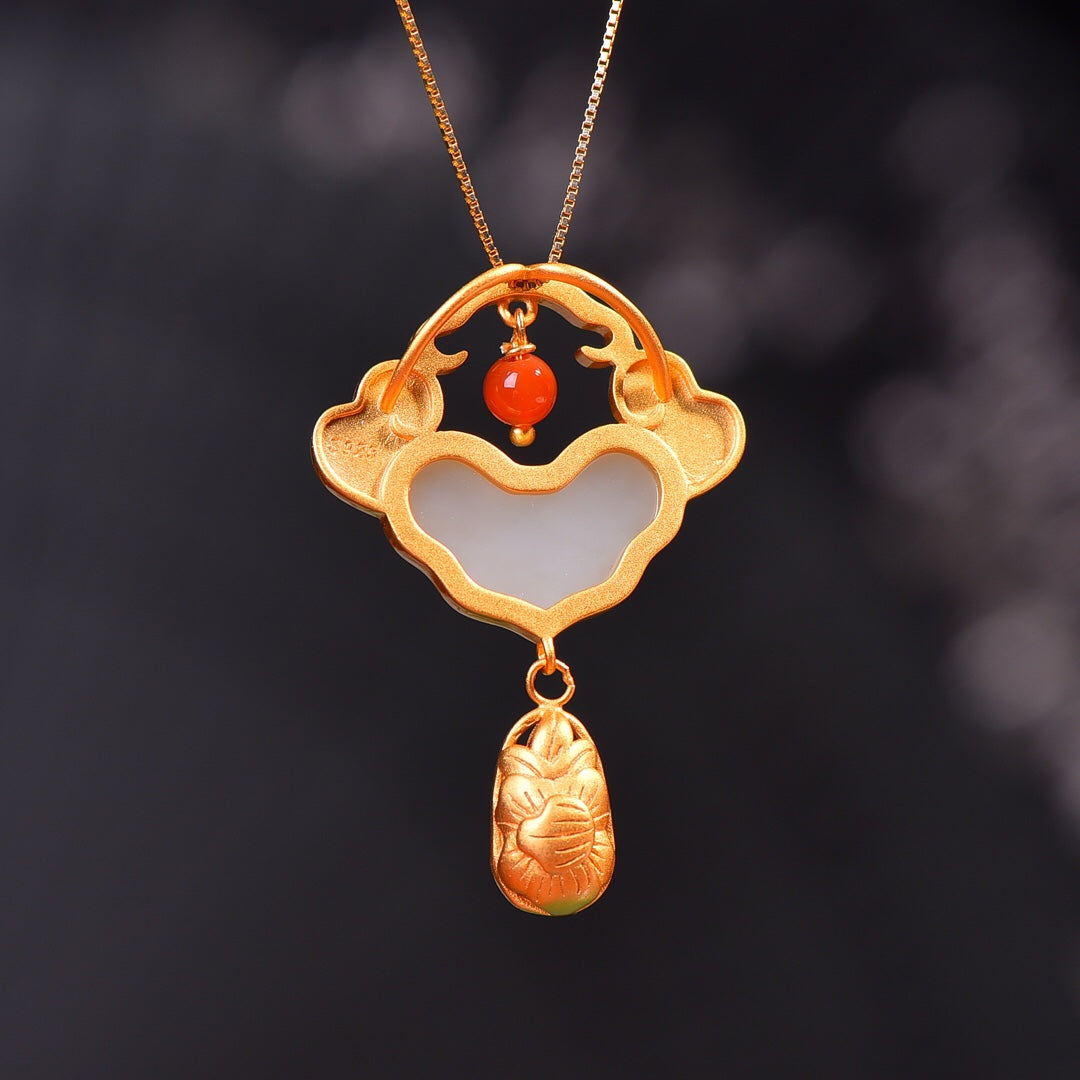 Silver gold plated Hetian jade pendant