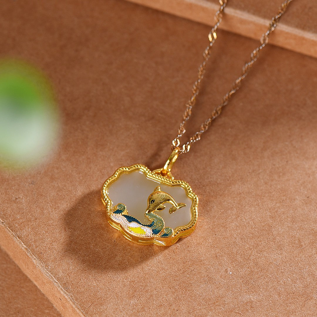 Silver gold plated Hetian jade Ruyi lock pendant