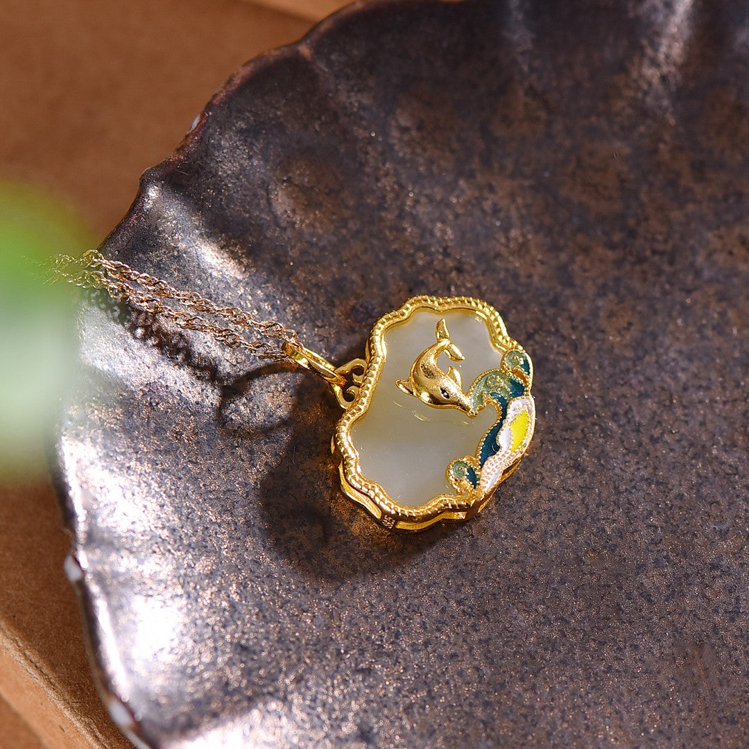 Silver gold plated Hetian jade Ruyi lock pendant