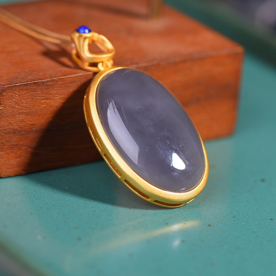 Silver gold plated Hetian jade pendant