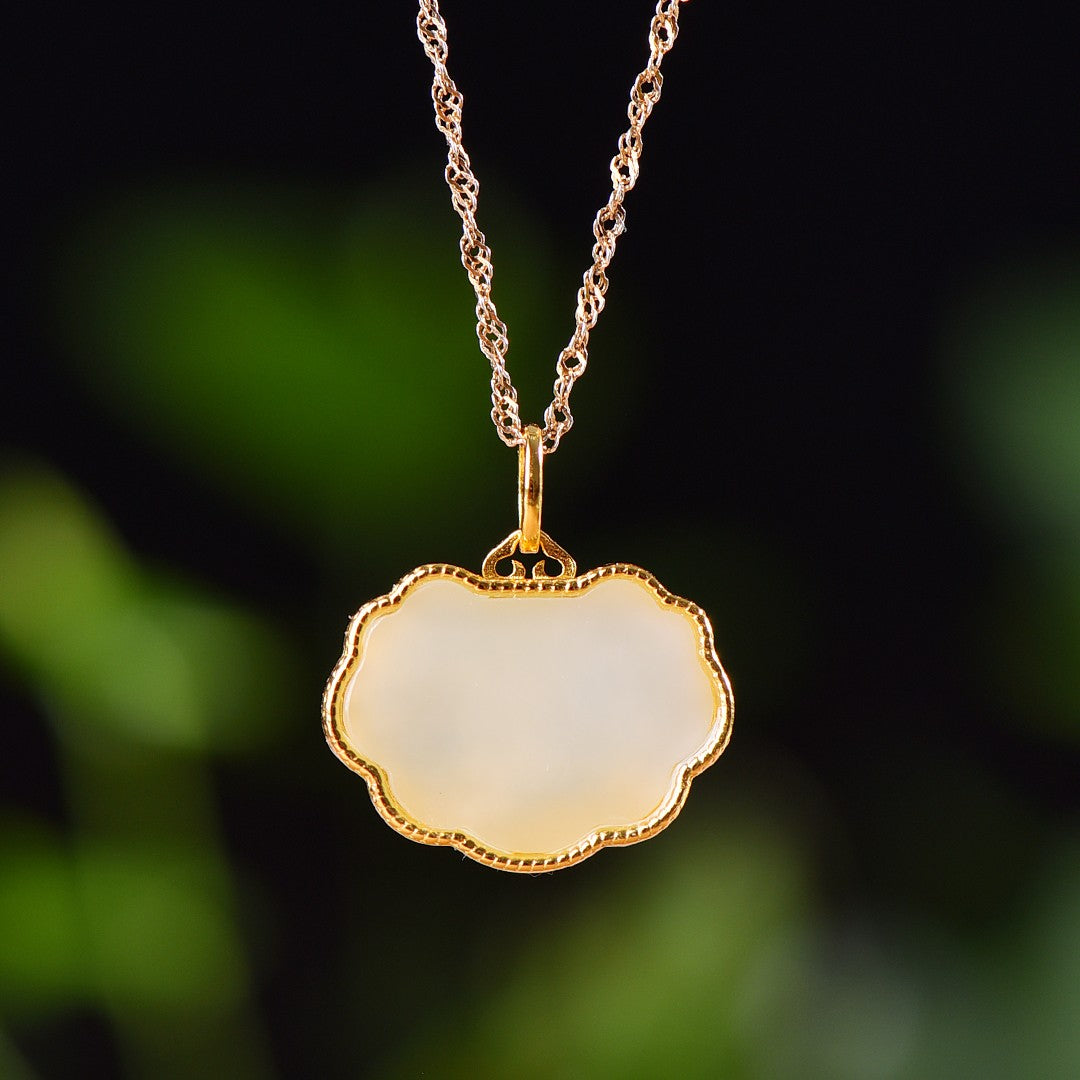 Silver gold plated Hetian jade Ruyi lock pendant