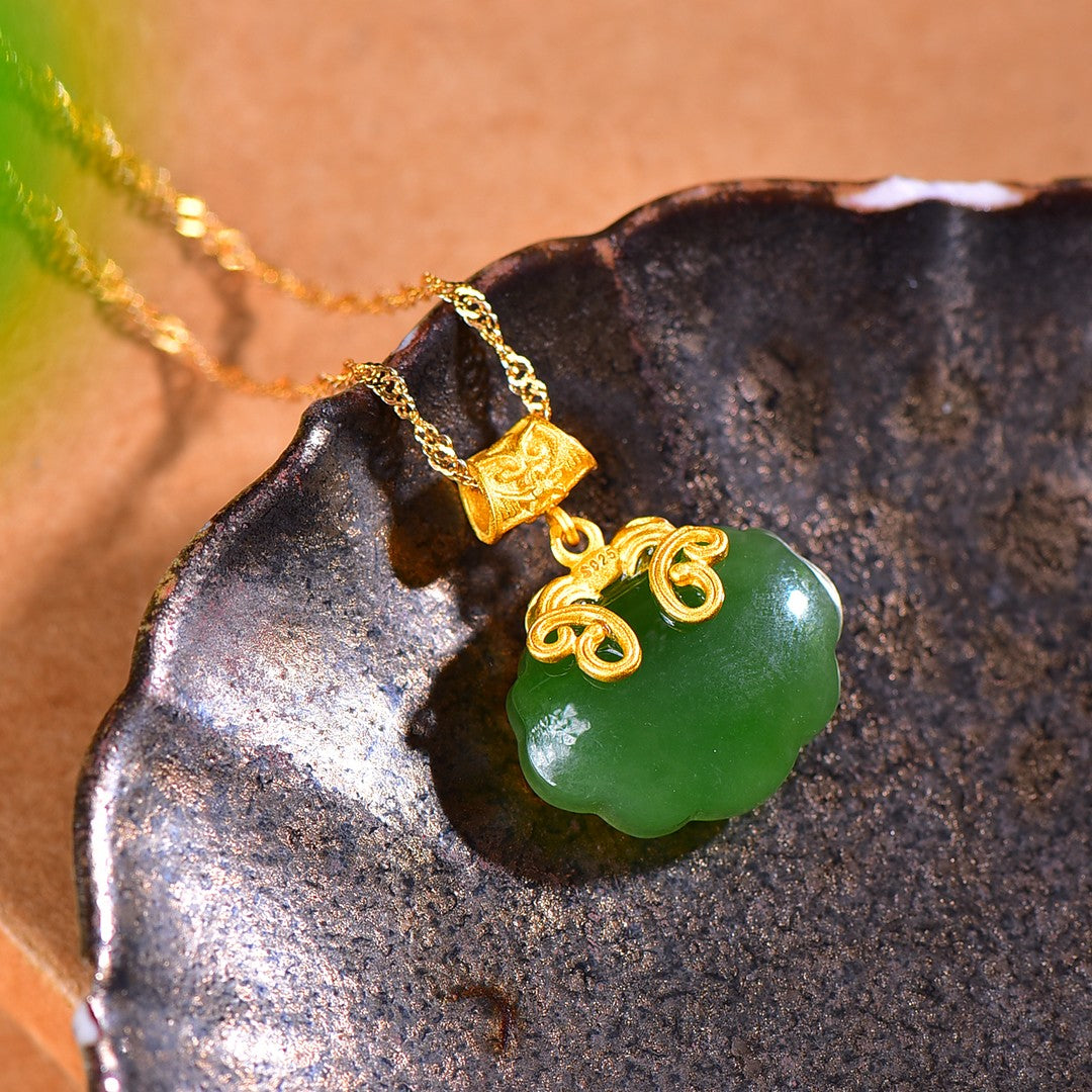 Silver gold plated Hetian jade pendant