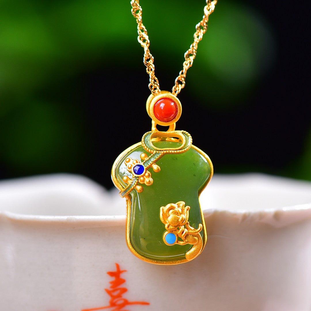 Silver gold plated Hetian jade pendant