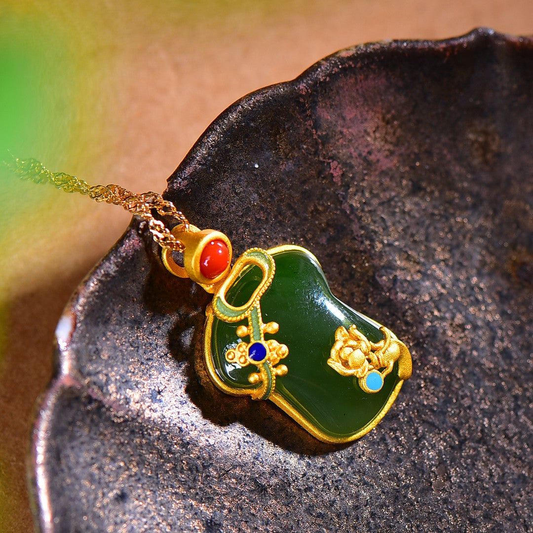 Silver gold plated Hetian jade pendant