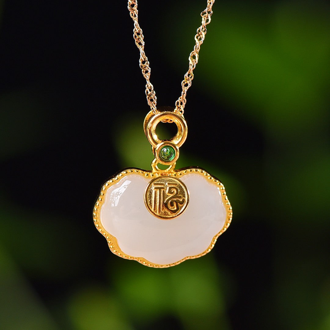 Silver gold plated Hetian jade Ruyi lock pendant