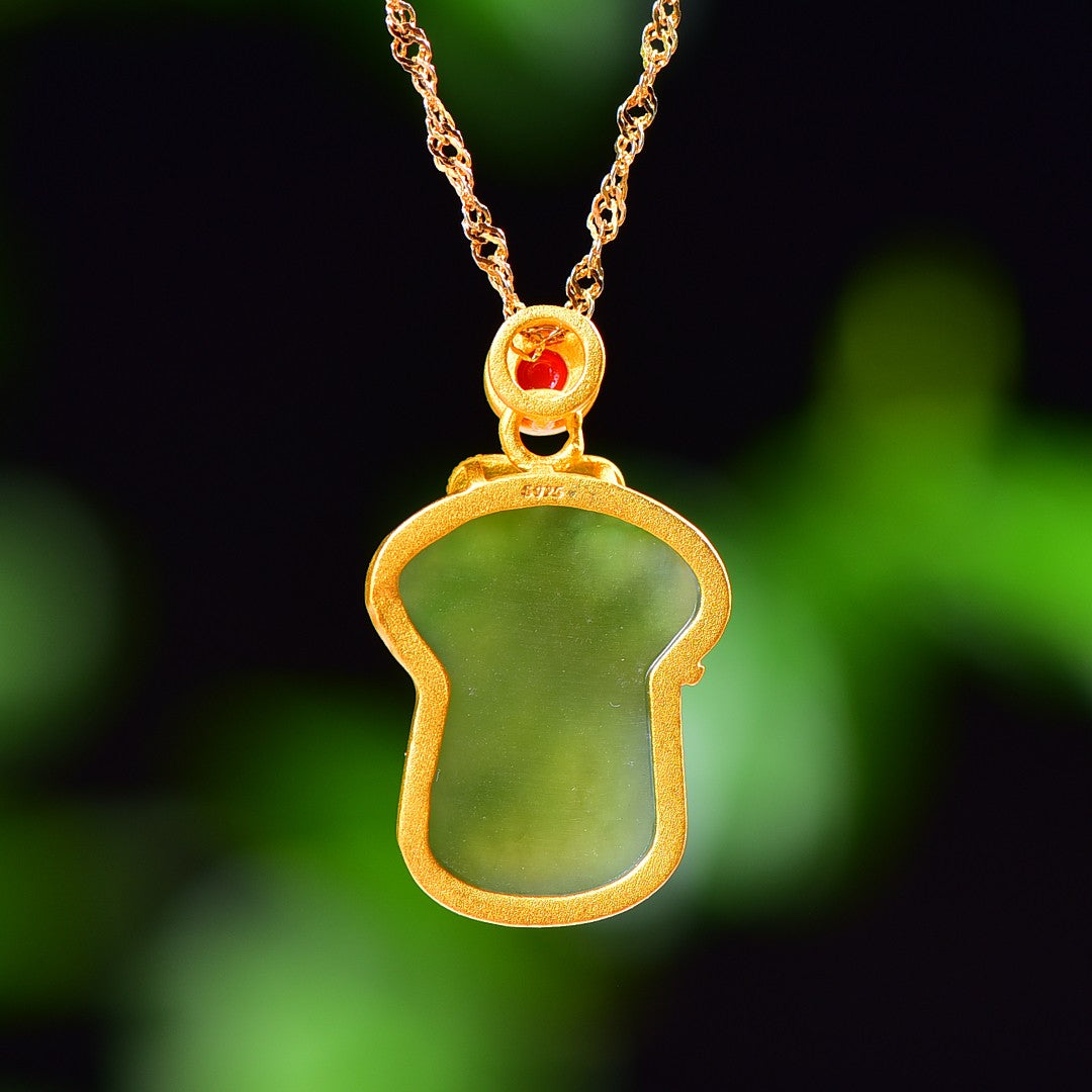 Silver gold plated Hetian jade pendant