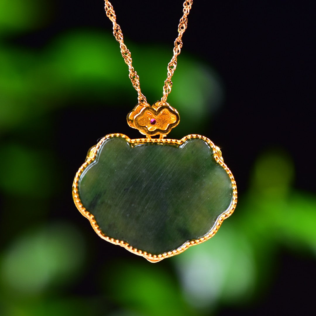 Silver gold plated Hetian jade pendant