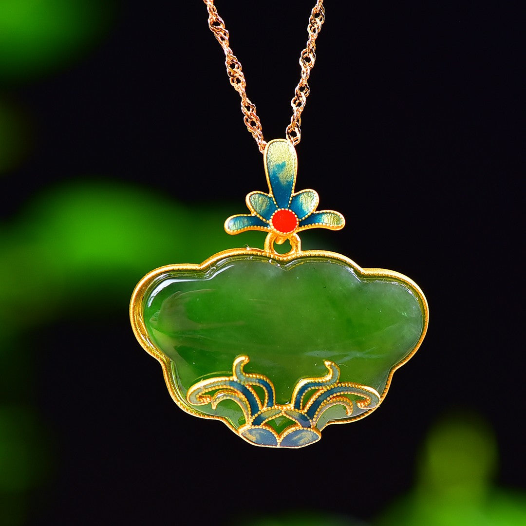 Silver gold plated Hetian jade pendant