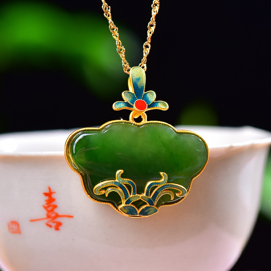 Silver gold plated Hetian jade pendant