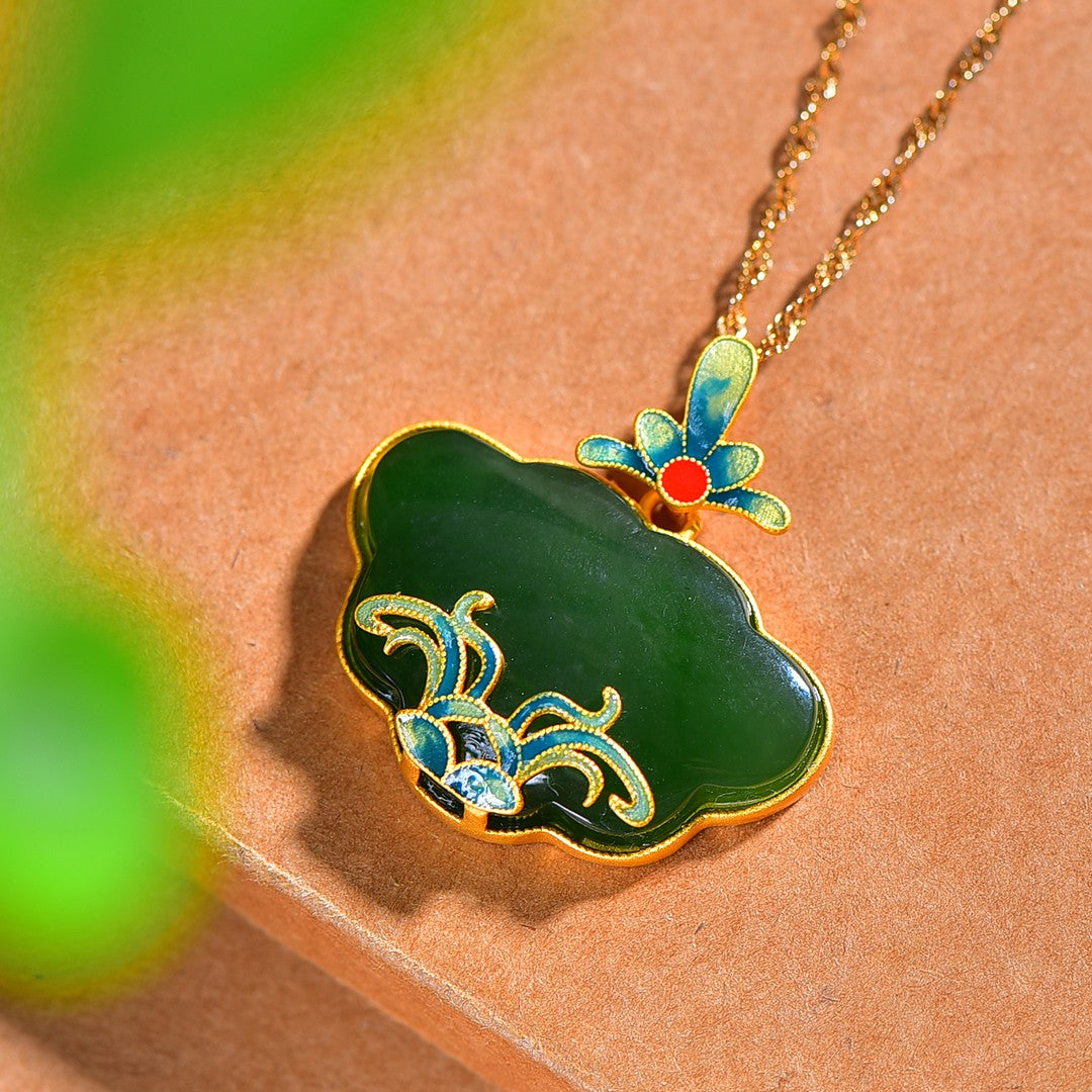 Silver gold plated Hetian jade pendant