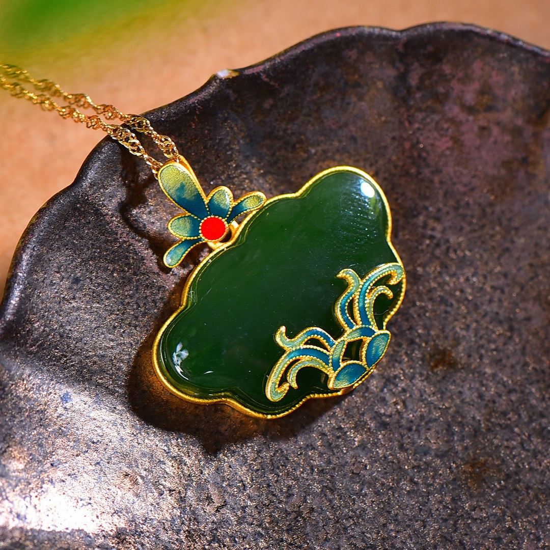 Silver gold plated Hetian jade pendant