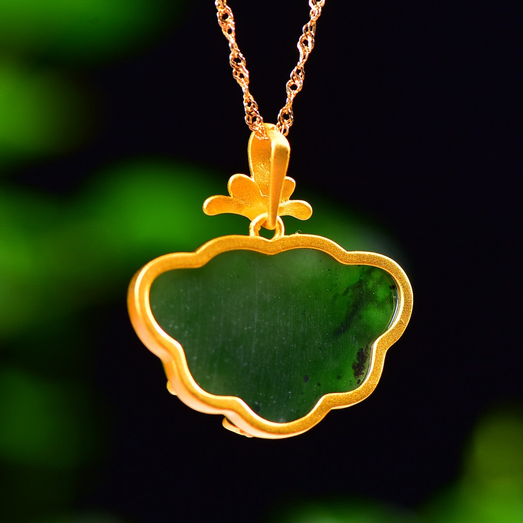 Silver gold plated Hetian jade pendant