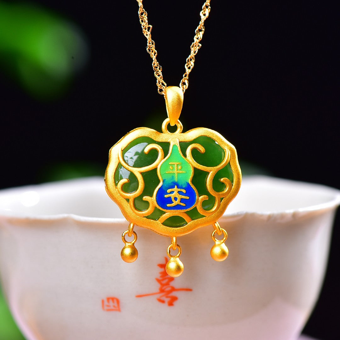 Silver gold plated Hetian jade pendant