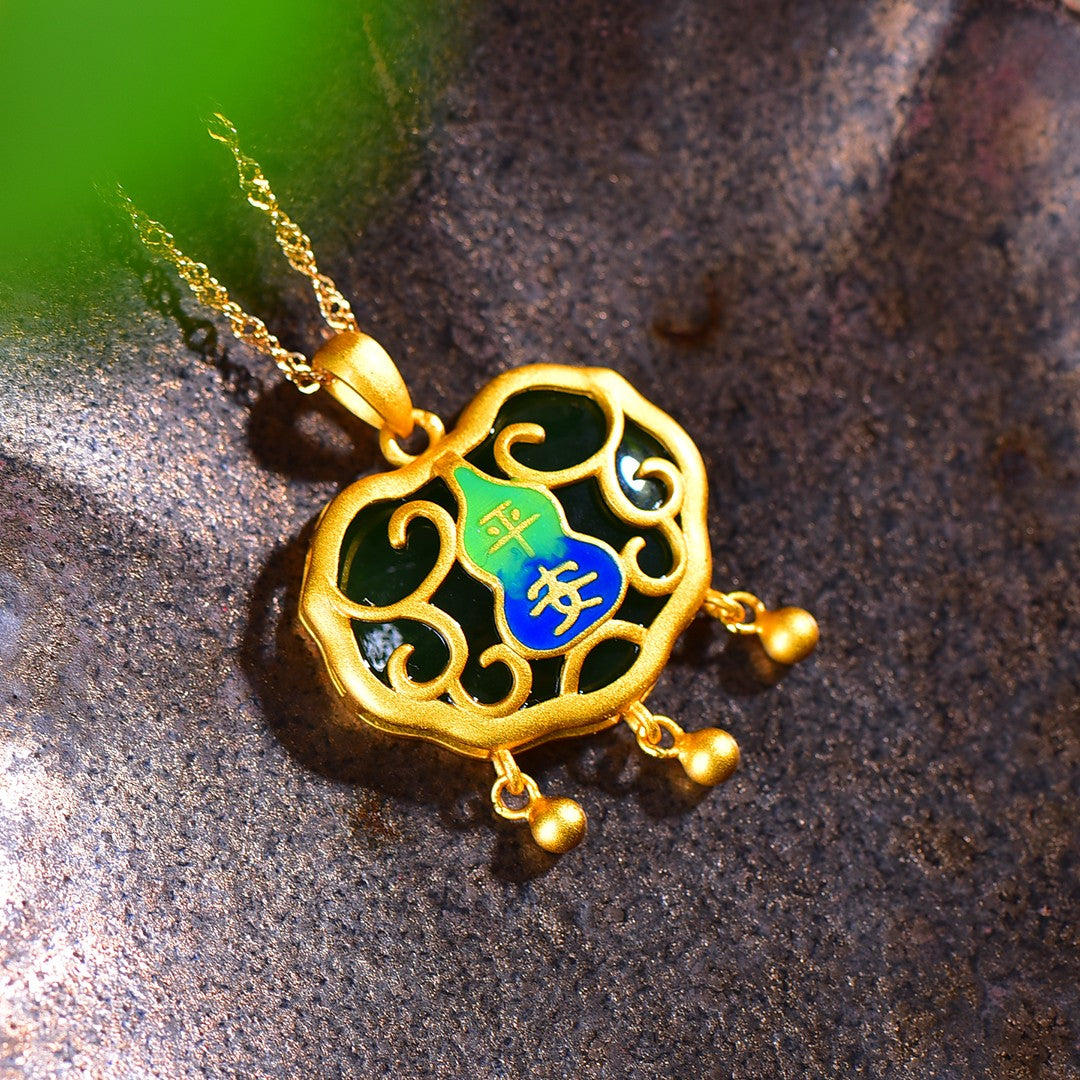 Silver gold plated Hetian jade pendant