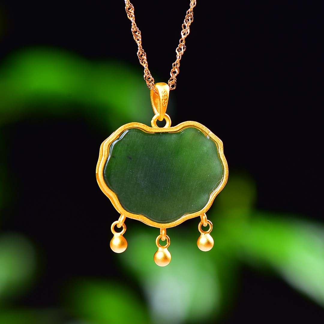 Silver gold plated Hetian jade pendant