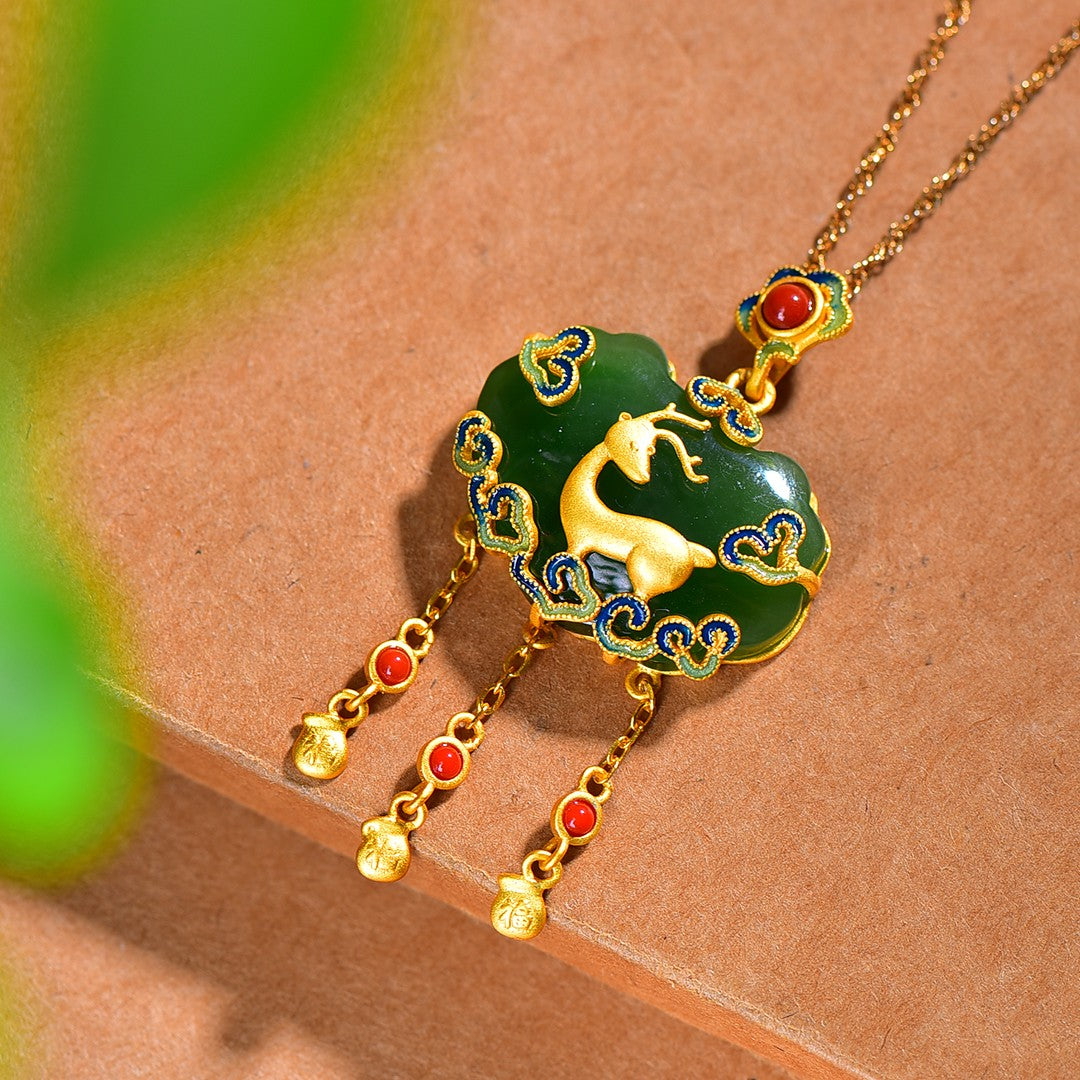 Silver gold plated Hetian jade pendant