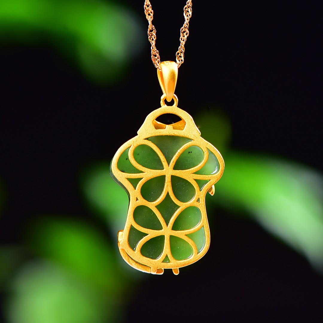 Silver gold plated Hetian jade pendant