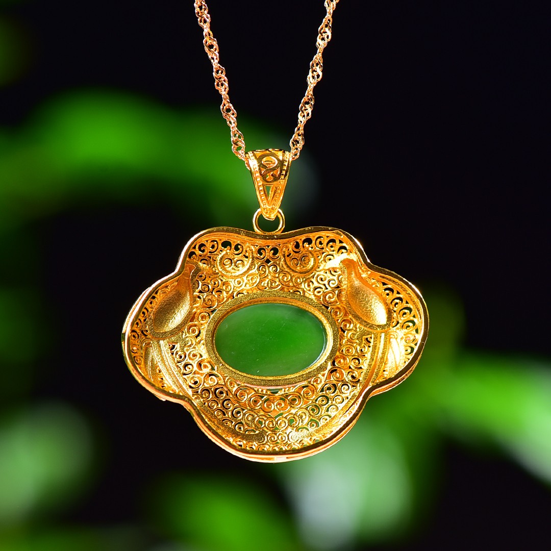 Silver gold plated Hetian jade pendant