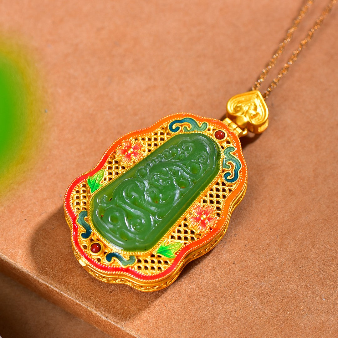 Silver gold plated Hetian jade pendant