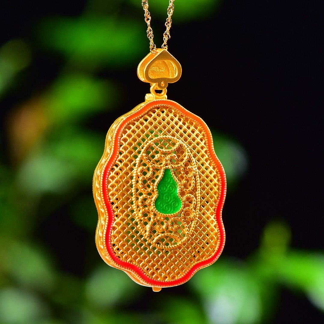 Silver gold plated Hetian jade pendant