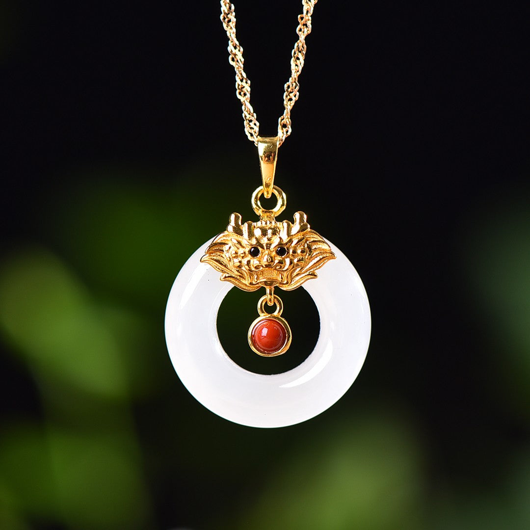 Silver gold plated Hetian jade pendant