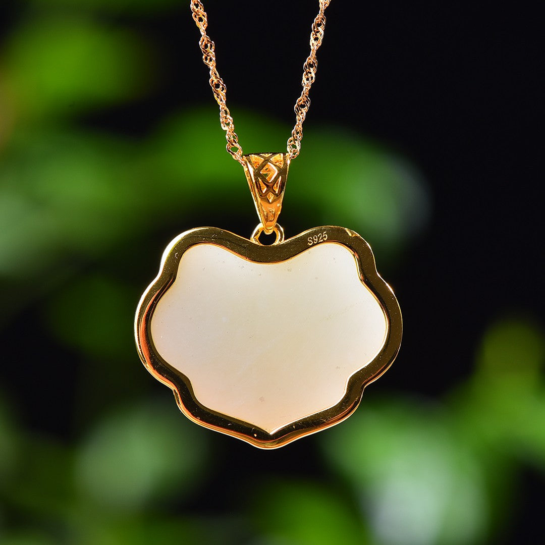 Silver gold plated Hetian jade pendant