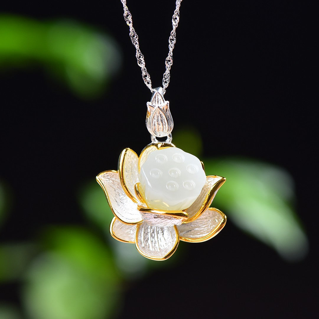 Silver gold plated Hetian jade pendant