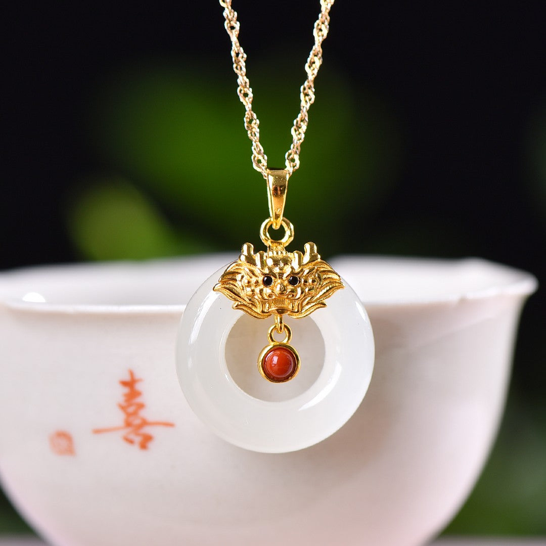 Silver gold plated Hetian jade pendant