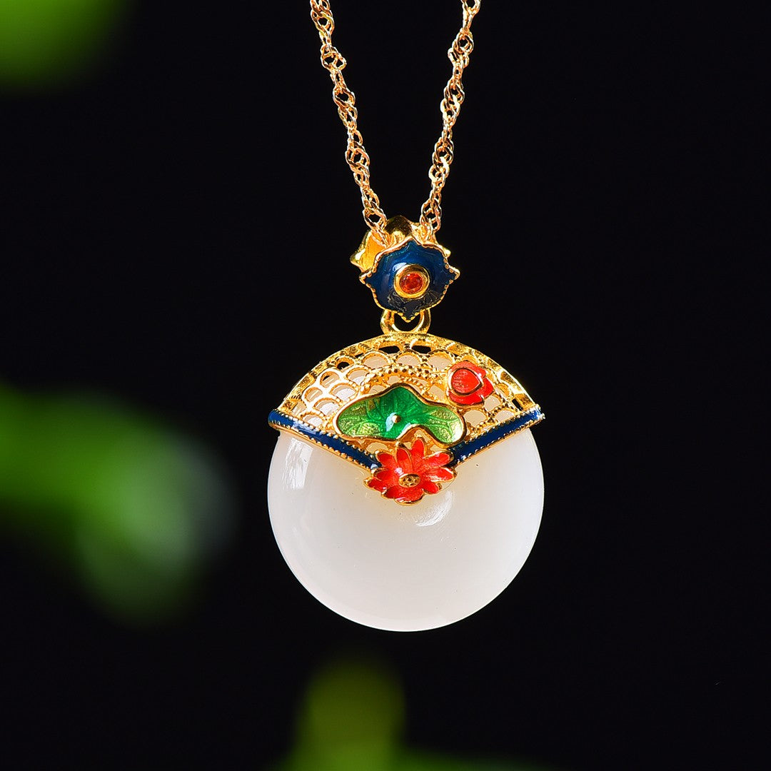 Silver gold plated Hetian jade pendant