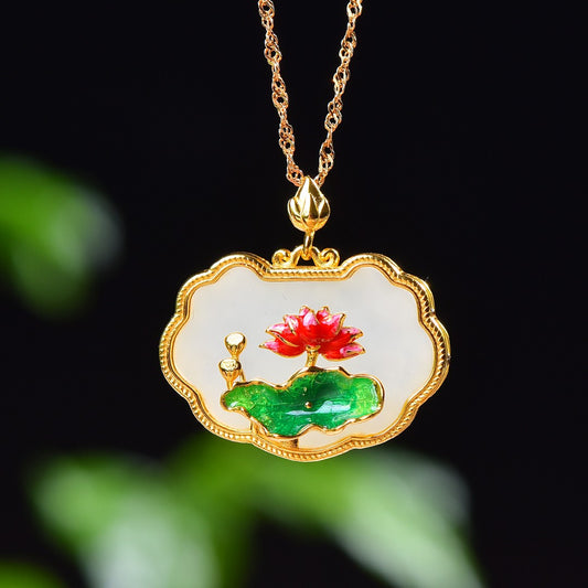 Silver gold plated Hetian jade pendant