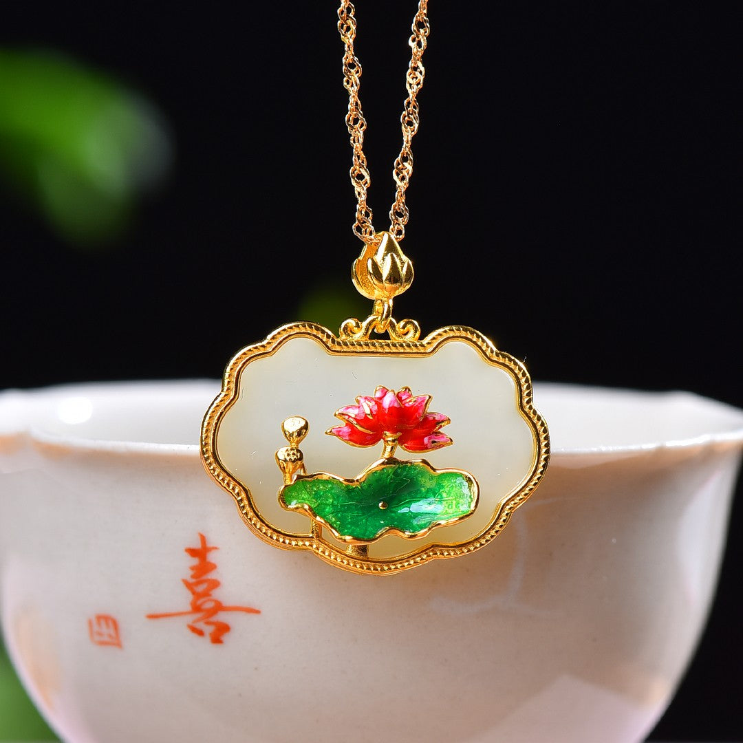 Silver gold plated Hetian jade pendant