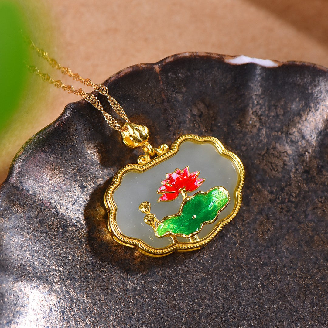 Silver gold plated Hetian jade pendant