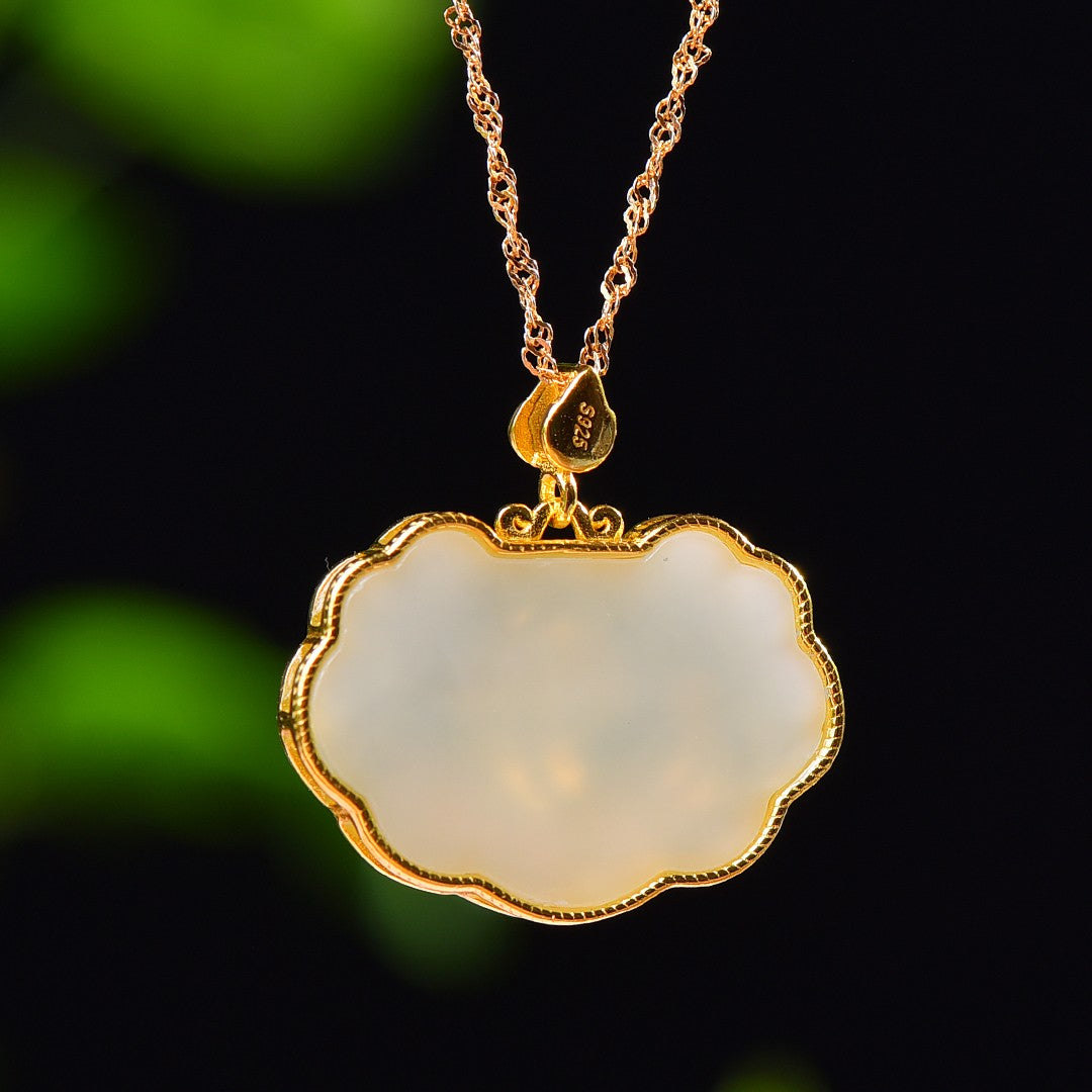 Silver gold plated Hetian jade pendant