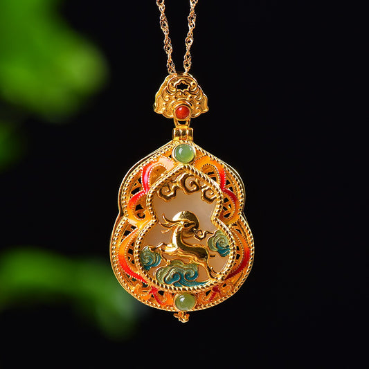 Silver gold plated Hetian jade pendant